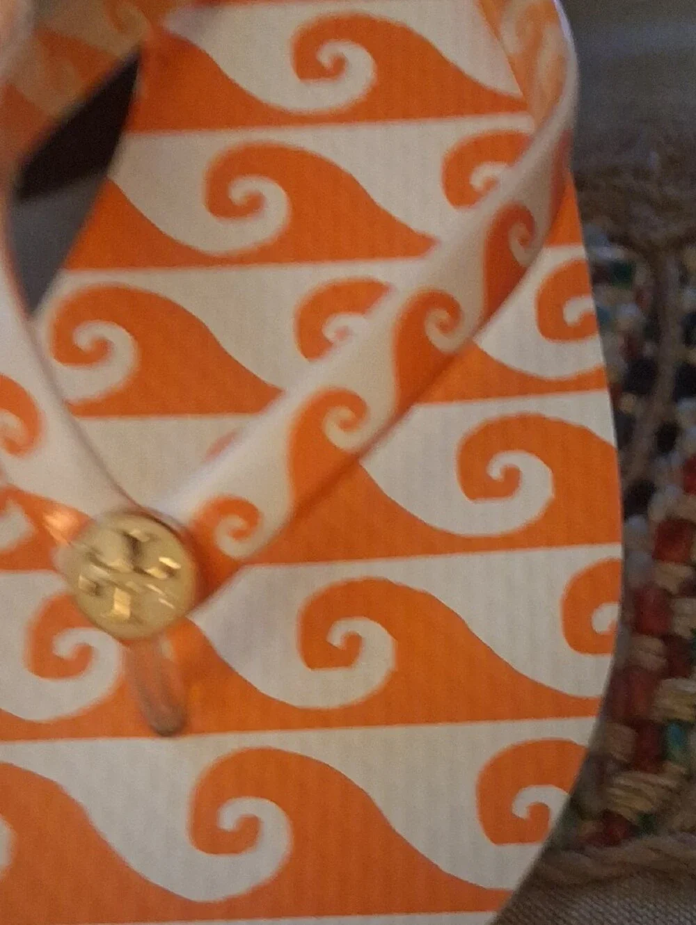 Tory Burch Orange & White Wave Flip Flop Sandals with Gold Logo